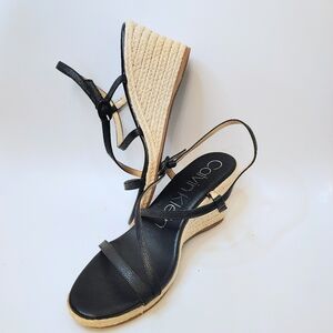 Calvin Klein Blairy 2 Women's Black Strappy Espadrille Wedge Sandal 9.5 Festival